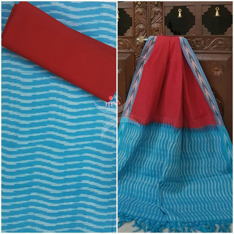 Red blue pochampalli ikat Handloom Cotton dress material