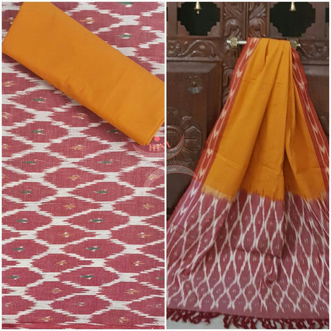 Pink Mustard  pochampalli ikat Handloom Cotton dress material