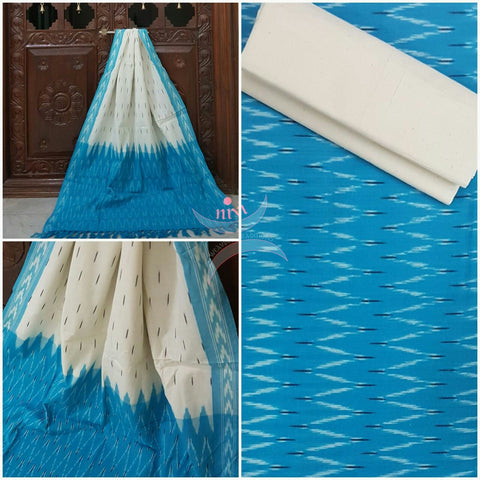 Blue white pochampalli ikat Handloom Cotton dress material