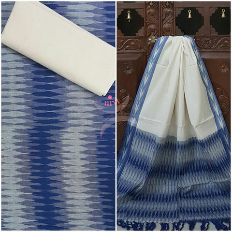 Blue white pochampalli ikat Handloom Cotton dress material