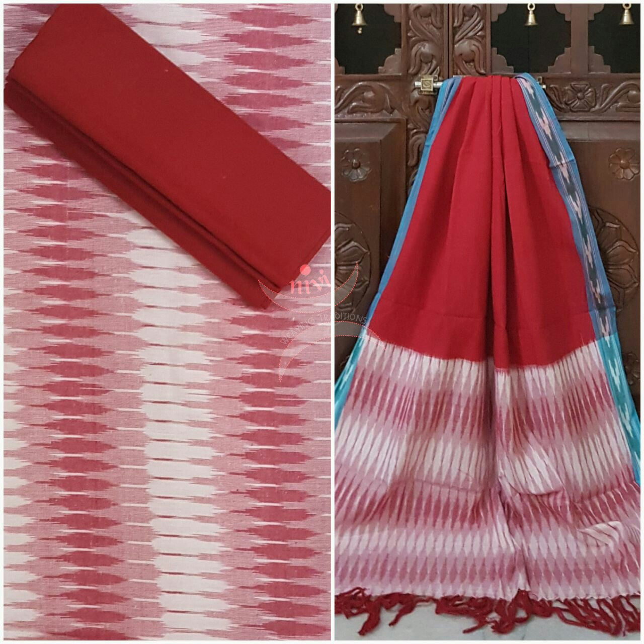 Red pink pochampalli ikat Handloom Cotton dress material