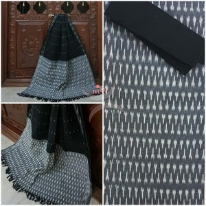 Black grey pochampalli ikat Handloom Cotton dress material