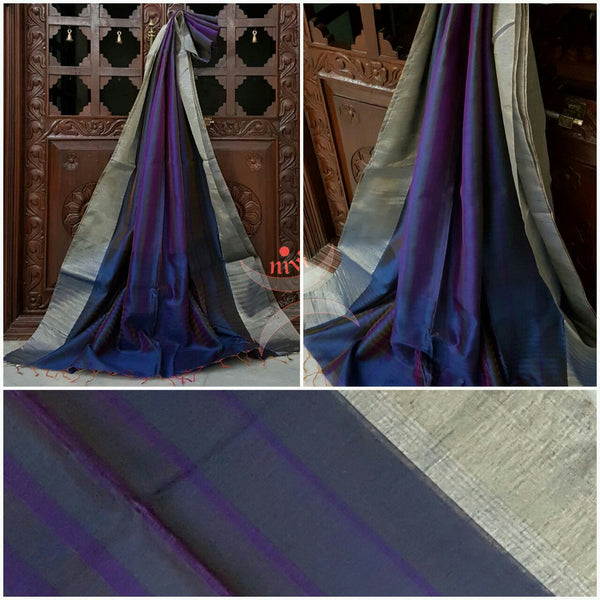 Bluish purple Handloom Dupion silk with silk mark certified!