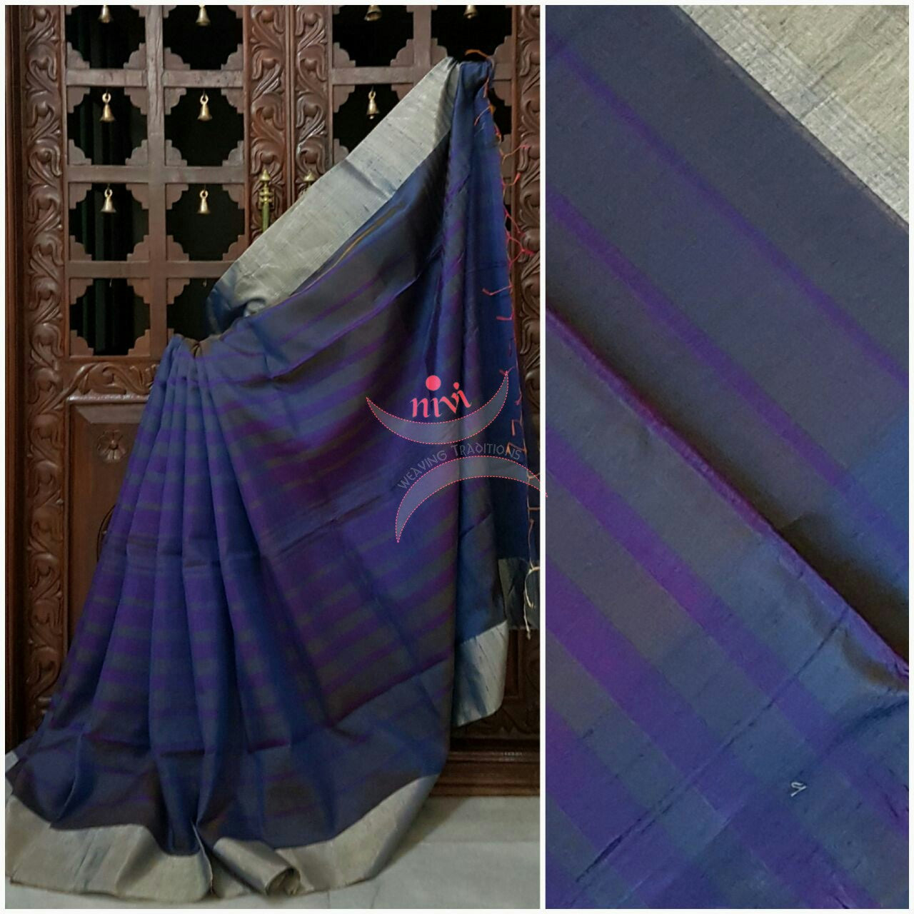 Bluish purple Handloom Dupion silk with silk mark certified!