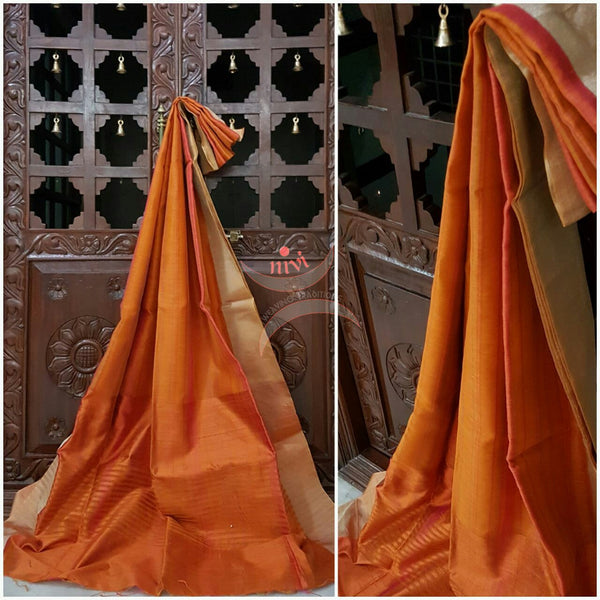 Orange Handloom Dupion silk with silk mark certified!