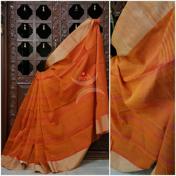 Orange Handloom Dupion silk with silk mark certified!