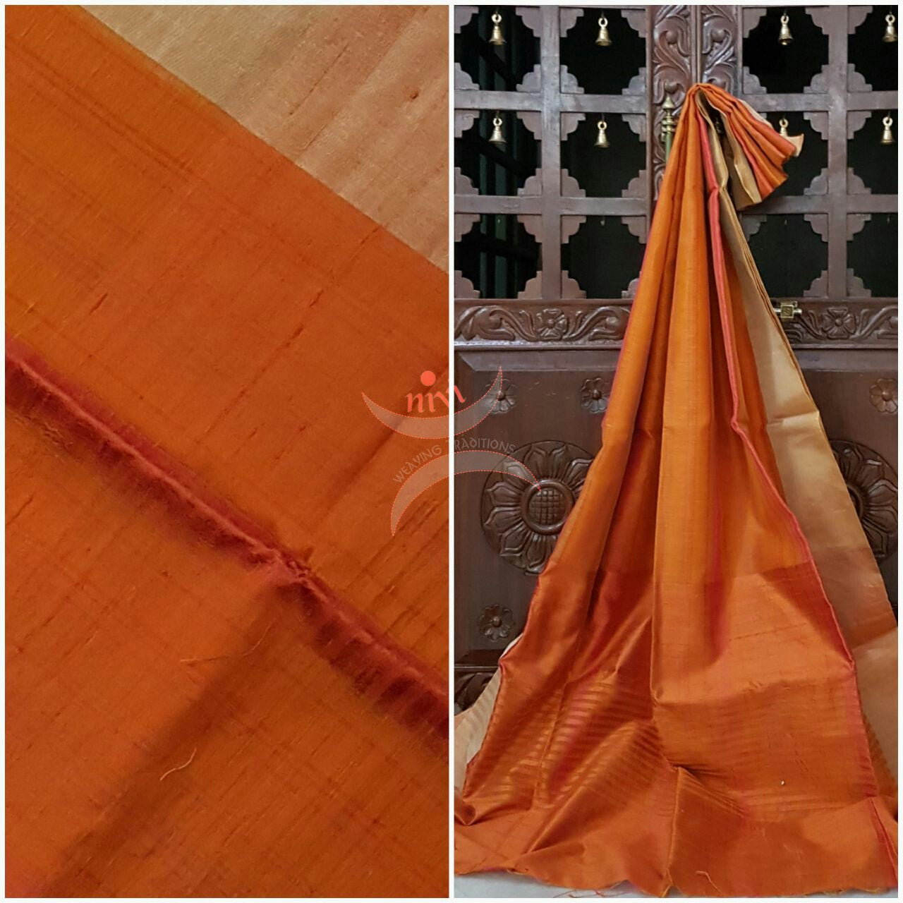 Orange Handloom Dupion silk with silk mark certified!