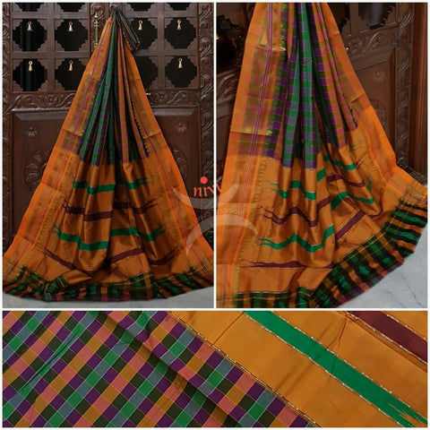 Silk cotton woven panchrangi Ilkal and traditional tope teni pallu