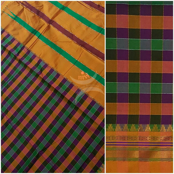 Silk cotton woven panchrangi Ilkal and traditional tope teni pallu