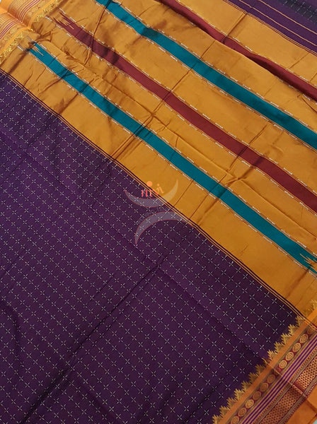 Purple with mustard silk cotton woven chukki Ilkal and traditional tope teni pallu