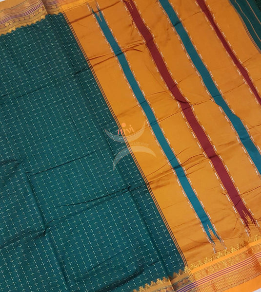 Teal with mustard silk cotton woven chukki Ilkal and traditional tope teni pallu