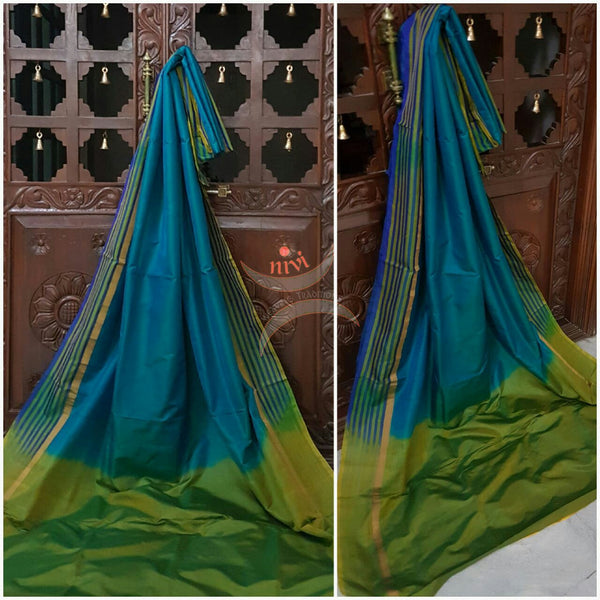 Uppada handwoven  pure silk saree in sea green and green combination