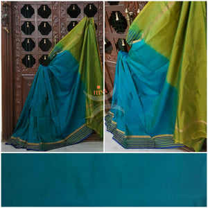 Uppada handwoven  pure silk saree in sea green and green combination