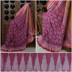 Mauve pink Pochampalli-ikat Handloom Soft Cotton Saree.