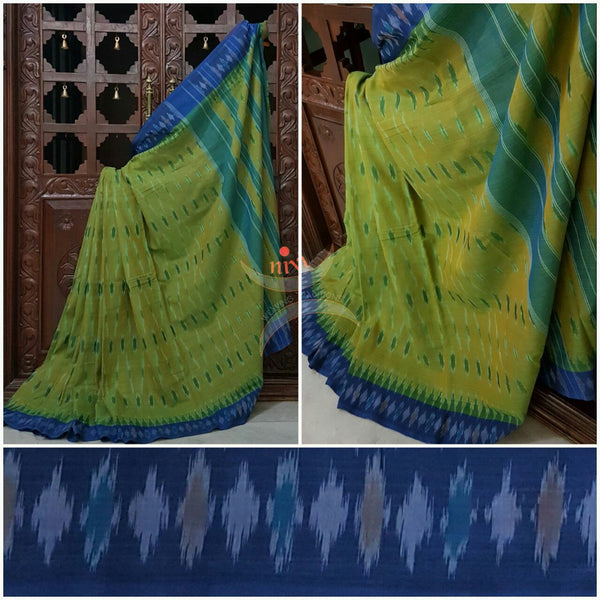 Green Pochampalli-ikat Handloom Soft Cotton Saree.