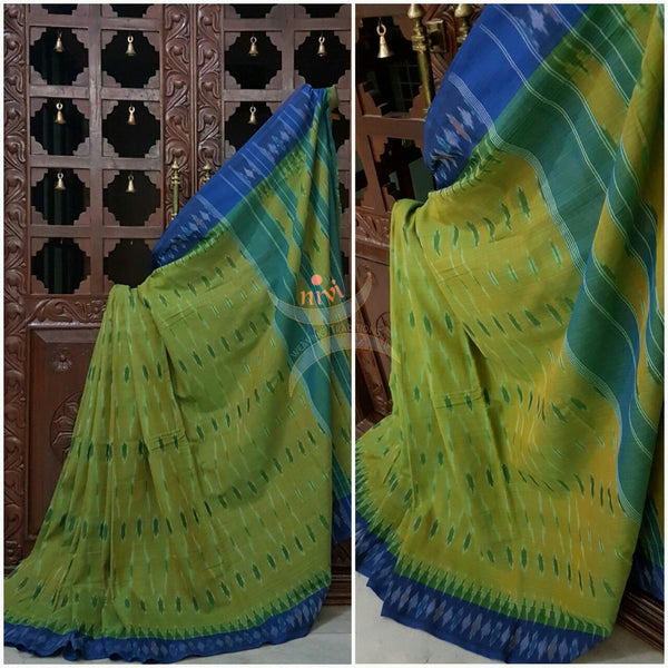 Green Pochampalli-ikat Handloom Soft Cotton Saree.