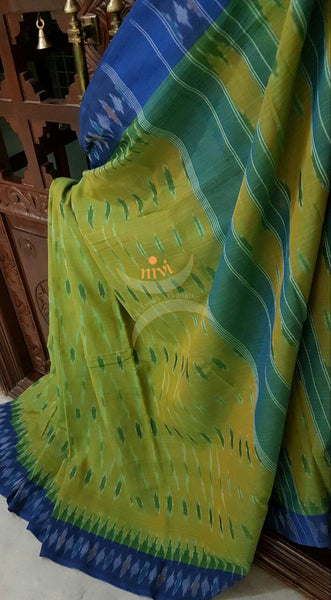 Green Pochampalli-ikat Handloom Soft Cotton Saree.