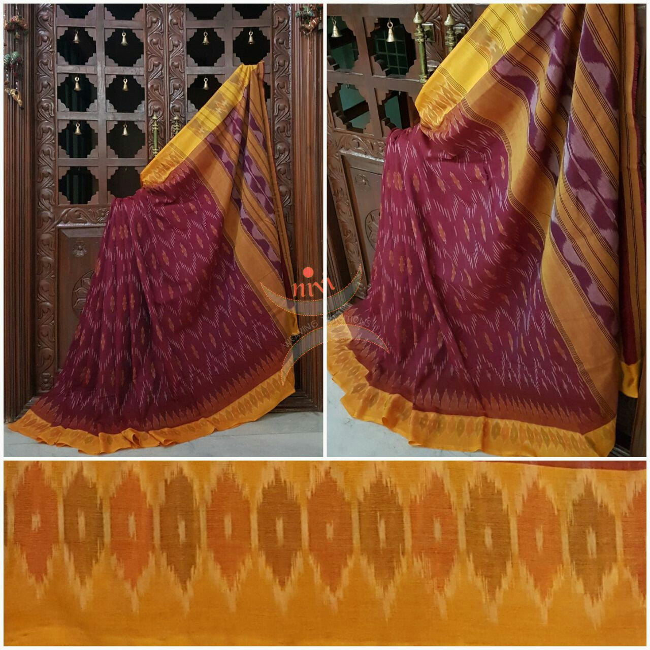 Maroon Pochampalli-ikat Handloom Soft Cotton Saree.