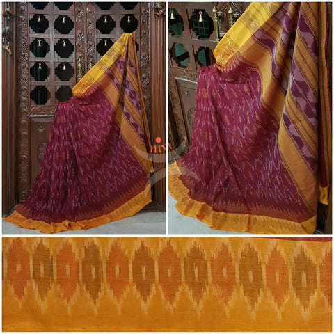 Maroon Pochampalli-ikat Handloom Soft Cotton Saree.