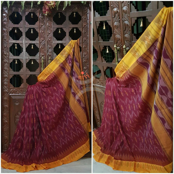 Maroon Pochampalli-ikat Handloom Soft Cotton Saree.