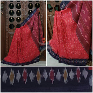 Red Pochampalli-ikat Handloom Soft Cotton Saree.