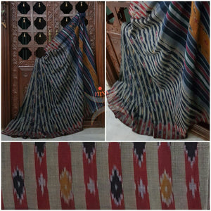 Grey Pochampalli-ikat Handloom Soft Cotton Saree.