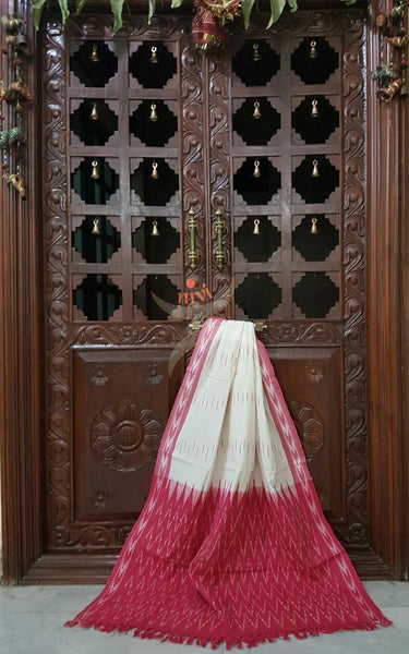 Pink and white pochampalli ikat Handloom Cotton dress material