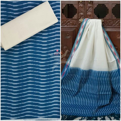 Blue and white pochampalli ikat Handloom Cotton dress material
