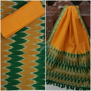 Green mustard pochampalli ikat Handloom Cotton dress material