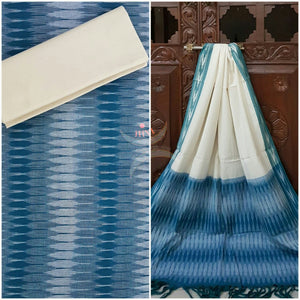 Blue and white  pochampalli ikat Handloom Cotton dress material