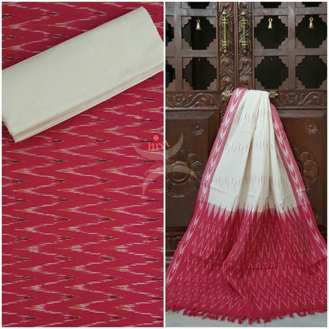Pink and white pochampalli ikat Handloom Cotton dress material