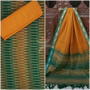 Green mustard pochampalli ikat Handloom Cotton dress material