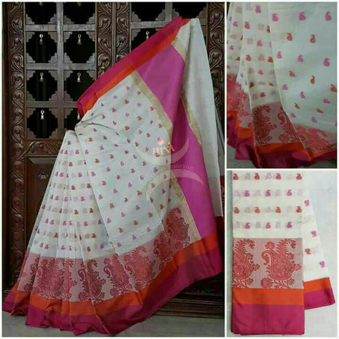 White Brocade cotton woven saree .