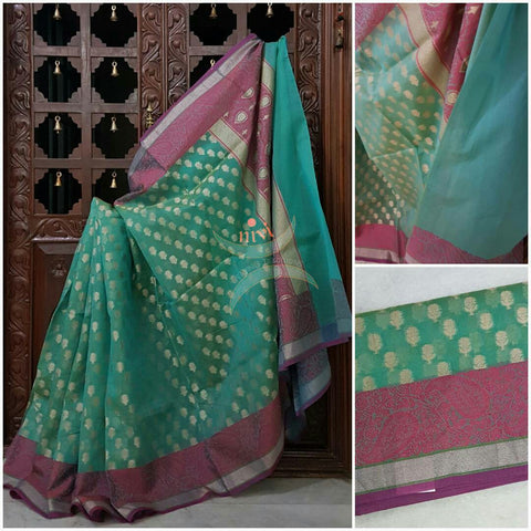 Green Silk cotton Benaras brocade