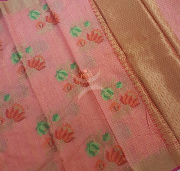 Silk cotton Handloom Benaras Brocade with woven floral motif.