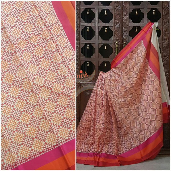 Printed cotton saree with satin border