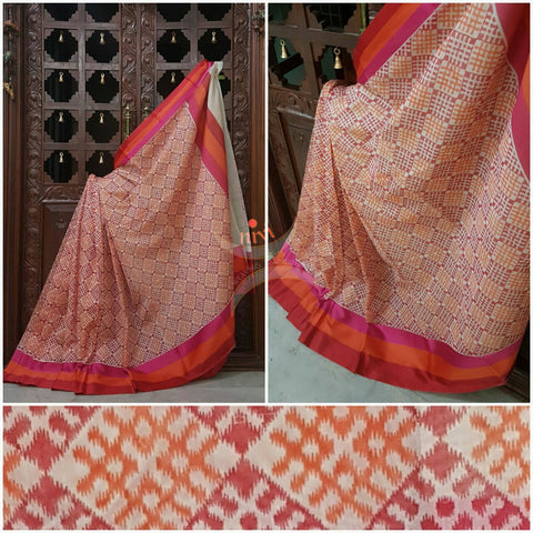 Printed cotton saree with satin border