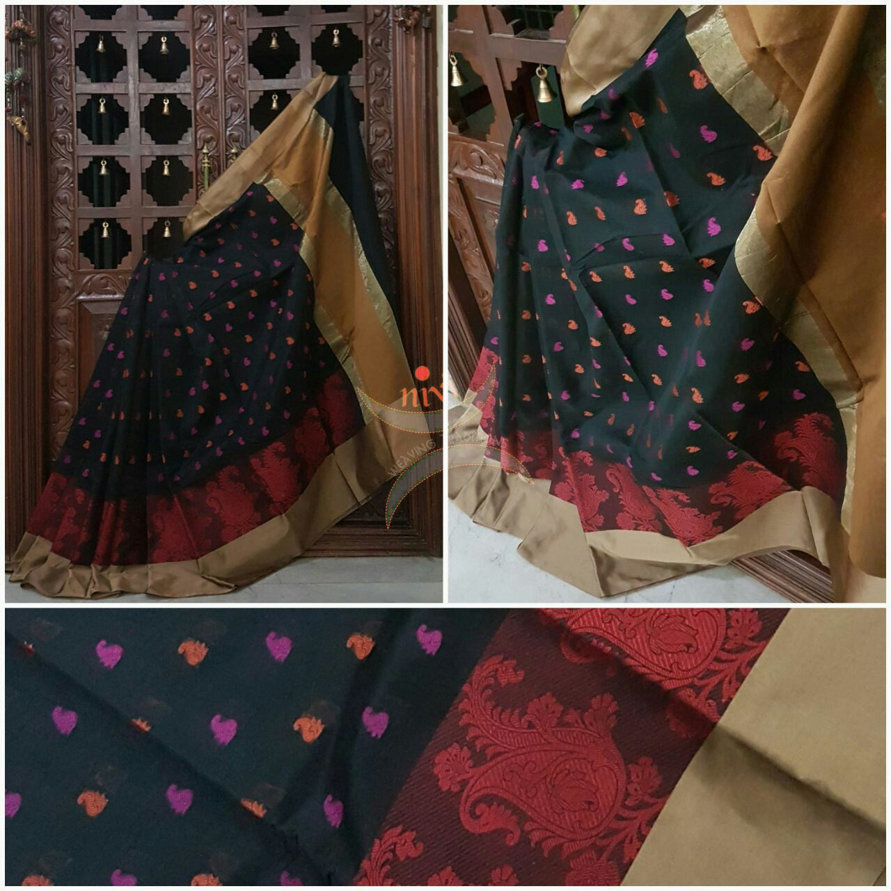 Black  sico Benaras with allover Paisley motif and suble  zari pallu.