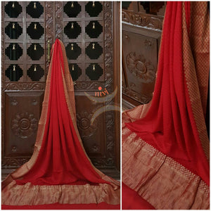 Red 70 gram pure crepe silk with zari border and pallu