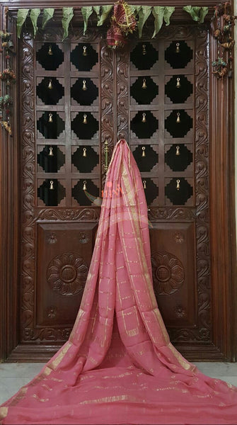 70 gram pure silk Georgette with woven zari checks.