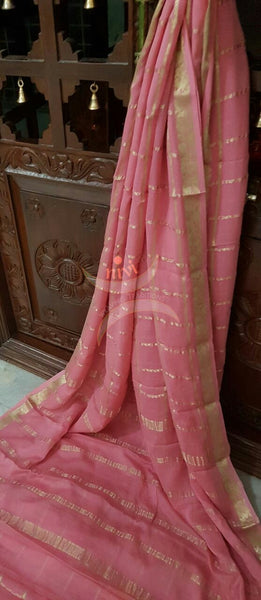 70 gram pure silk Georgette with woven zari checks.