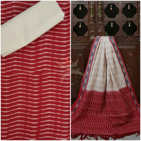 Red and white pochampalli ikat Handloom Cotton dress material