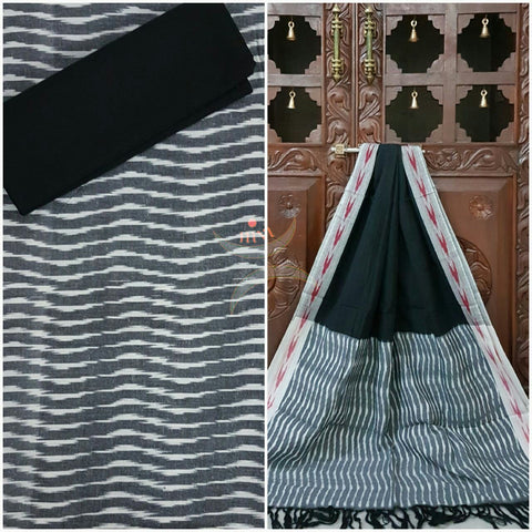 Black and white pochampalli ikat Handloom Cotton dress material