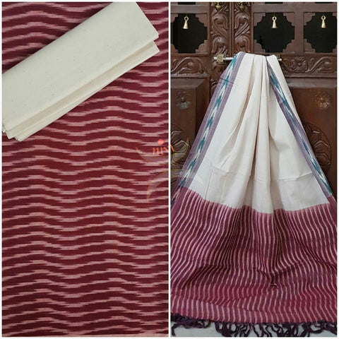 Maroon and white pochampalli ikat Handloom Cotton dress material