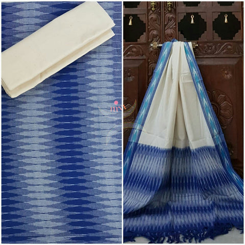 Blue and white pochampalli ikat Handloom Cotton dress material