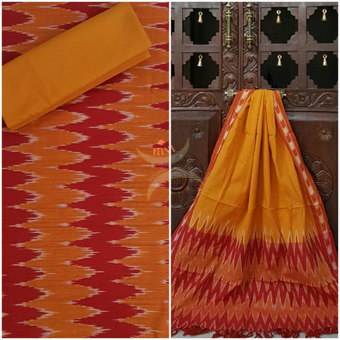 Red and Mustard pochampalli ikat Handloom Cotton dress material