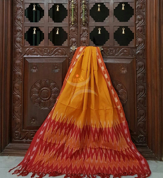 Red and Mustard pochampalli ikat Handloom Cotton dress material