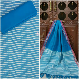 Blue and blue pochampalli ikat Handloom Cotton dress material