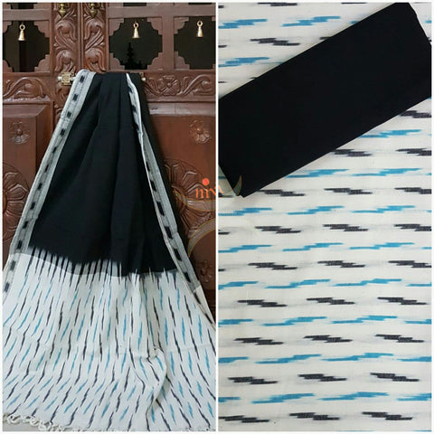White and Black pochampalli ikat Handloom Cotton dress material