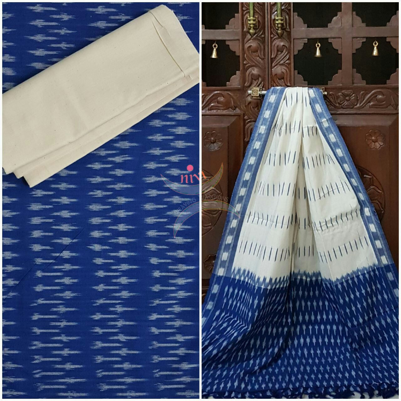 Blue and white pochampalli ikat Handloom Cotton dress material